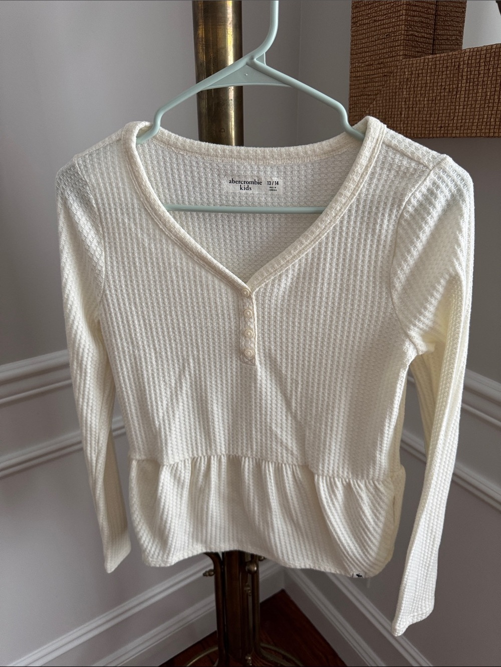abercrombie kids Cream Waffle-Knit Henley Peplum Top